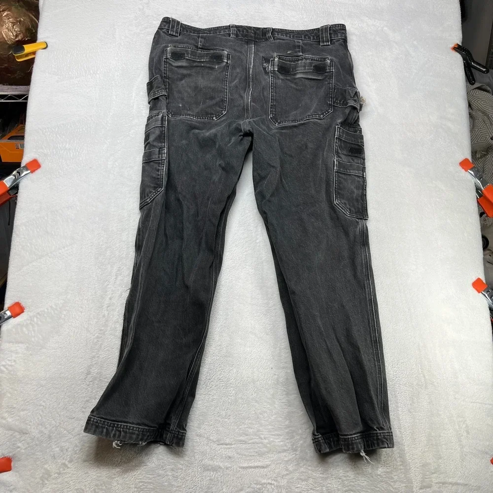 VTG Duluth Trading Co. Work Pants Mens Black Denim Stretch Cargo Pockets - 38X32